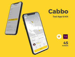 高品质的模板设计草图及的Adobe XD出租车移动应用程序，Cabbo  - 出租车UI套件移动应用