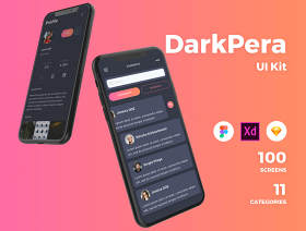 高品质黑暗的iOS UI套件专为素描，Adobe公司的XD和FIGMA，DarkPera UI工具包