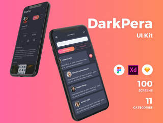 高品质黑暗的iOS UI套件专为素描，Adobe公司的XD和FIGMA，DarkPera UI工具包