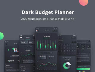 Neumorphism理财应用，黑暗预算计划 - 财经UI套件