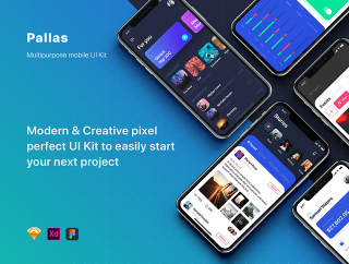 多用途的iOS UI套件素描，XD和FIGMA，帕拉斯移动UI套件