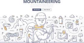 扁平化商务登山攀岩涂鸦概念图案插画矢量素材