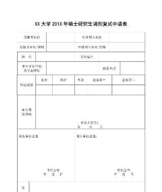 研究生硕士调剂复试申请表模板2