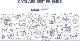 扁平化商务宠物猫护理涂鸦概念图案插画矢量素材