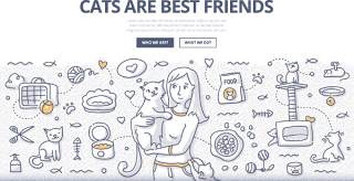 扁平化商务宠物猫护理涂鸦概念图案插画矢量素材