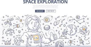 扁平化商务太空探索涂鸦概念图案插画矢量素材