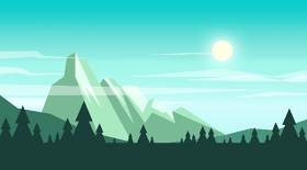 天蓝色晨光日出山脉自然风景PSD海报背景素材可印刷