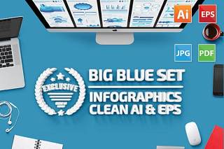 蓝色大集合信息图 Big Blue Set Infographics