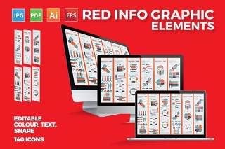 红色信息图表图形元素设计模板 Infographics Elements Design