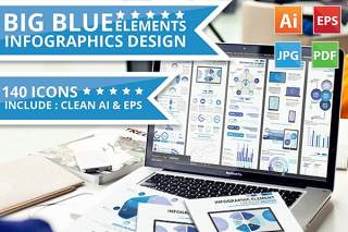 蓝色大信息图形元素设计方案Big Blue Infographic Elements Design Scheme V.5