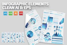 蓝色信息图形元素模板 Blue Infographics Elements Template