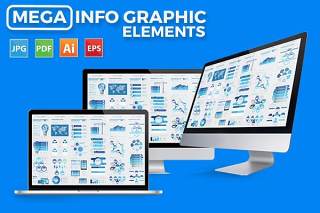 超级蓝色信息图表设计素材 Mega Blue Infographics