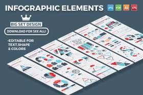 红蓝色信息图表矢量AI元素Infographics Set