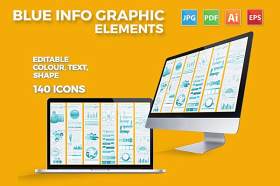 软蓝色信息图形集设计 soft blue infographic set design