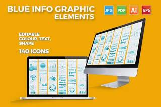 软蓝色信息图形集设计 soft blue infographic set design