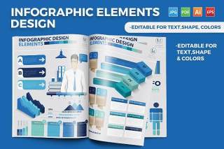 蓝色3D信息图表模板设计 Infographic Elements