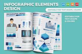 蓝色矢量信息图表模板 Infographic Elements