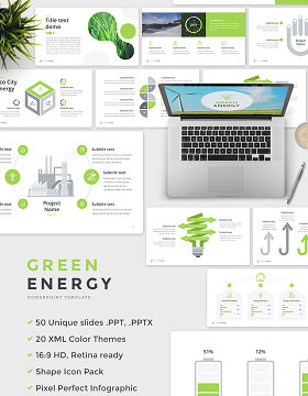 绿色能源PPT幻灯片演示信息图表素材green energy powerpoint template