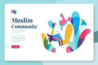 穆斯林社区的朗诵活动矢量插画素材Recitation event in Muslim community