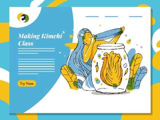 制作泡菜类网页布局插画素材Making Kimchi Class Web layout