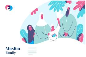清新快乐穆斯林家庭网页英雄插画矢量素材Happy Muslim family web hero illustration template