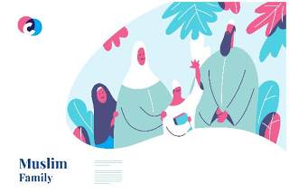 清新快乐穆斯林家庭网页英雄插画矢量素材Happy Muslim family web hero illustration template