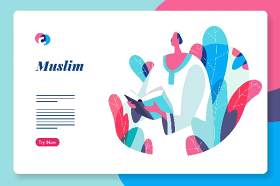 穆斯林人英雄插画网页模板EPS素材Muslim people web hero illustration template