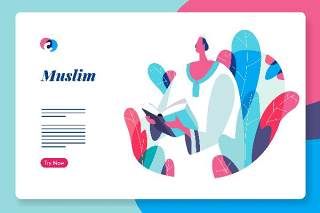 穆斯林人英雄插画网页模板EPS素材Muslim people web hero illustration template