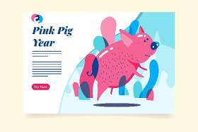 粉红猪年矢量插画素材Pink Pig Year