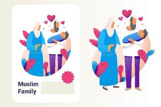 新出生婴儿的穆斯林家庭人物插画素材Muslim family with new baby born