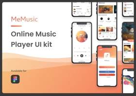 在线音乐播放器移动应用程序用户界面工具包MeMusic - Online Music Player Mobile App UI Kit