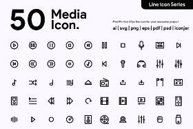 50个多媒体线性图标素材50 Multimedia Line Icon