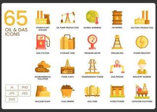 65个石油天然气工业线性图标素材65 Oil & Gas Icons Caramel Series