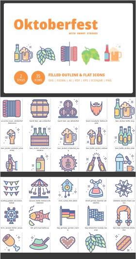 啤酒节彩色图标素材包Oktoberfest Color Bundle