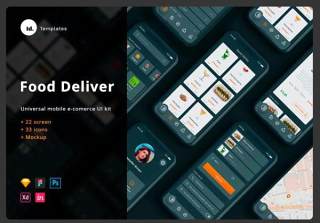 食品配送应用IOS设计+用户界面工具包+模型+独特图标Food Delivery App IOS design + UI Kit + Mockup + unique icons