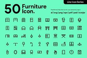 50个家具系列图标素材50 Furniture Line Icon