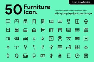 50个家具系列图标素材50 Furniture Line Icon