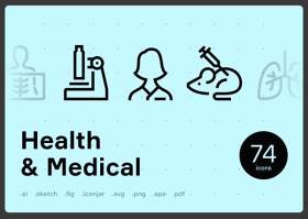 健康医疗线性图标元素Health & Medical Line Icons