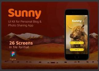 个人博客与照片共享应用工具包Sunny Figma - UI Kit for Personal Blog & Photo Sharing App