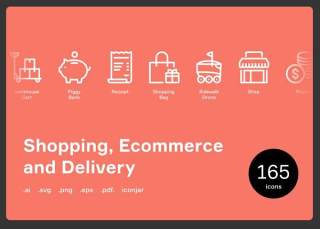 购物、电子商务和送货快递图标元素Shopping, Ecommerce & Delivery