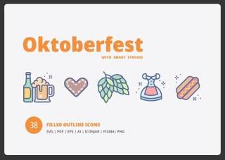 啤酒节填充轮廓图标素材Oktoberfest Filled Outline Icons