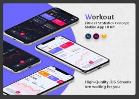 健身统计移动应用程序用户界面工具包Fitness Statistics Mobile App UI Kit