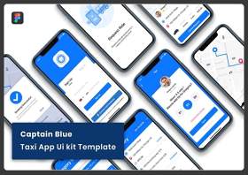 蓝色的士出租车APP UI工具包Captain Blue - Taxi App UI Kit