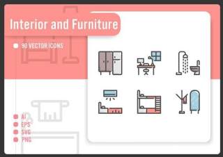 室内家具图标元素Interior and Furniture Icon Set