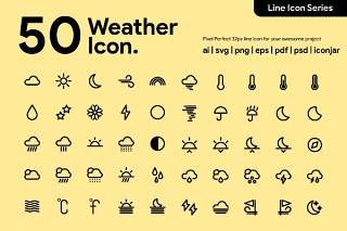 50个天气气象图标线性素材50 Weather Line Icon