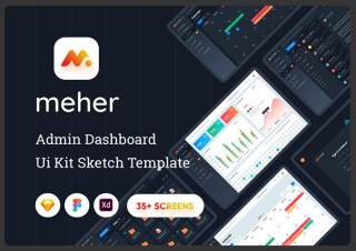 管理仪表板Ui工具包草图模板Meher - Admin Dashboard Ui Kit Sketch Template