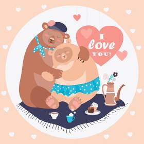 可爱卡通友爱熊夫妇森林动物插画EPS矢量素材