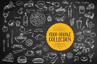 多种食品涂鸦手绘矢量素材元素Food Doodle Elements
