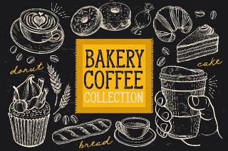 面包和咖啡涂鸦元素矢量素材Bakery & Coffee Doodle Elements