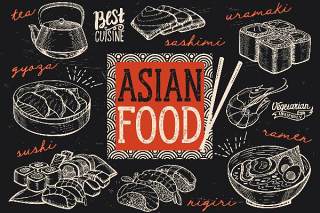亚洲食品元素矢量素材Asian Food Elements